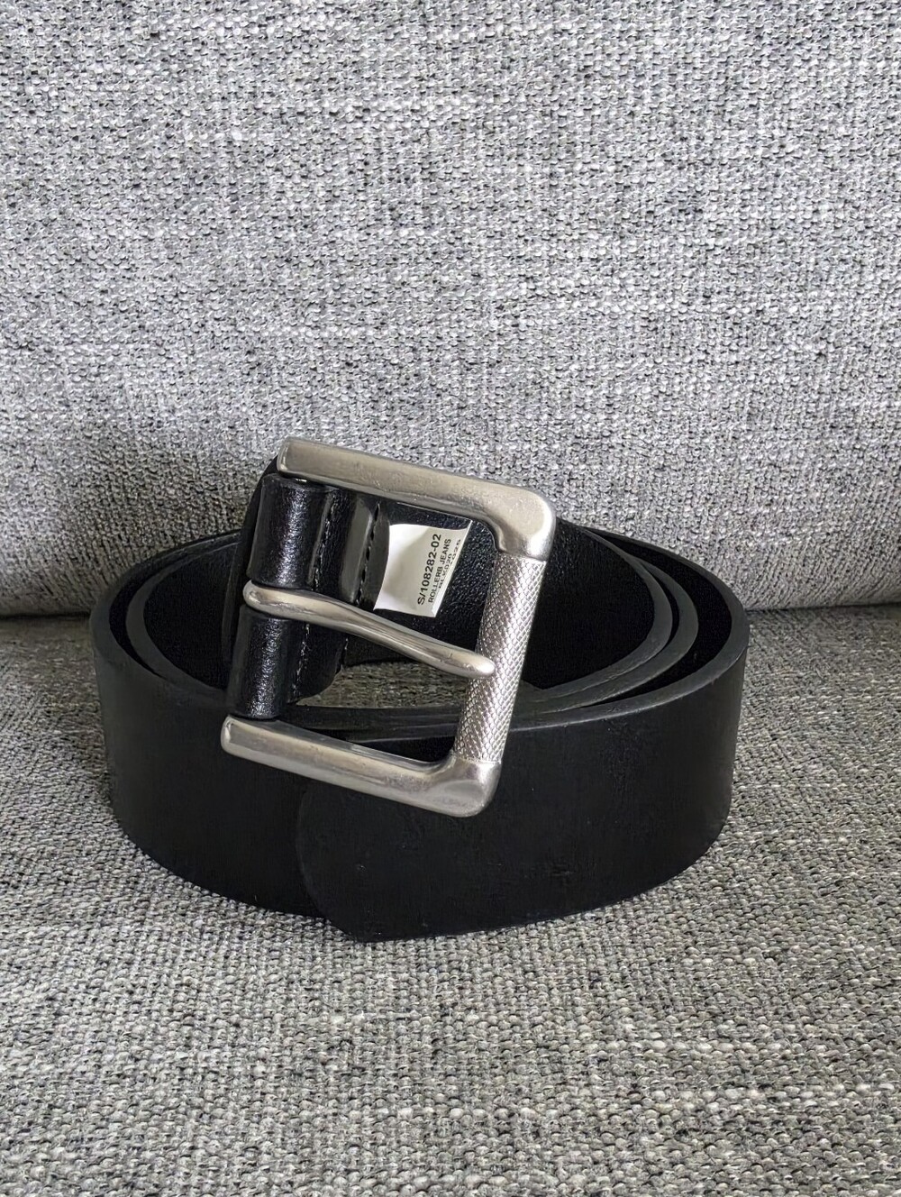 Banana Republic Black Genuine Buffalo Leather Belt with Textured Silver Buckle